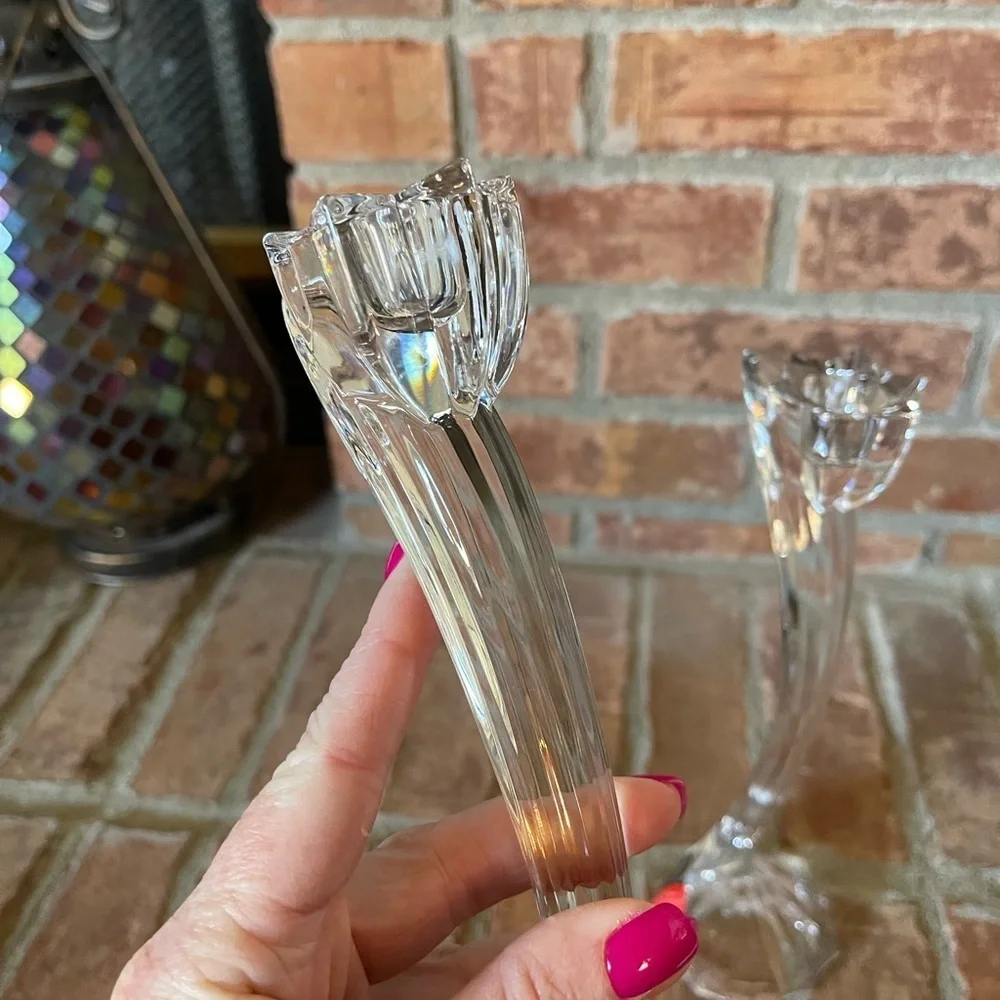 NWT Mikasa Flower Song Lead Crystal Candlesticks Pair
